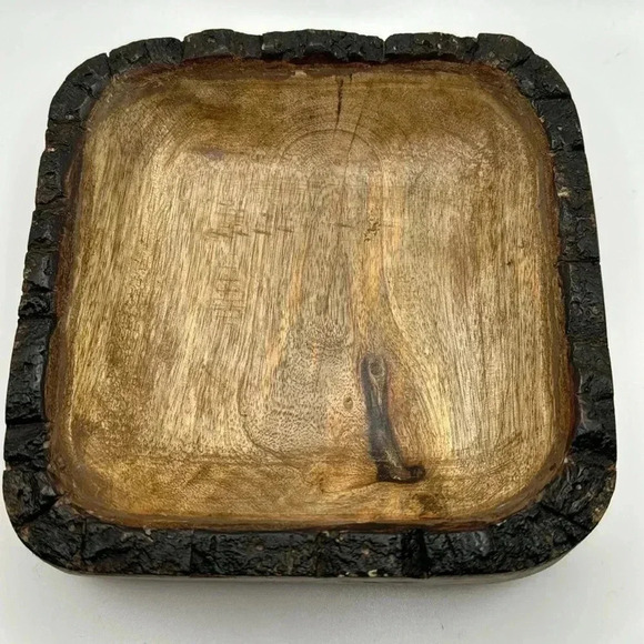 Beautiful wood bowl square shape natural edge made in India new - Picture 5 of 5